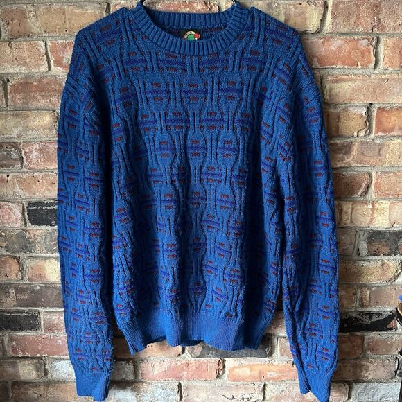 Iredell County Sweater Men XL Gray Cable Knit Pullover Classic Blue Red 80s - Picture 1 of 16